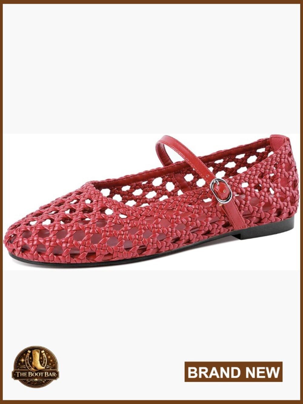 Woven Mesh Ballet Flats Round Toe Mary Jane Buckle Strap Slip On Casual Shoes
